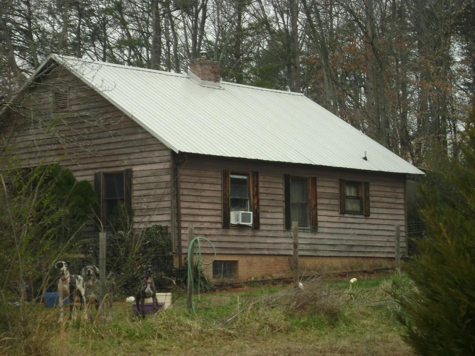 White metal roof on an old wood sided farmhouse, from a Metal Roof Installation job in Cedar Valley